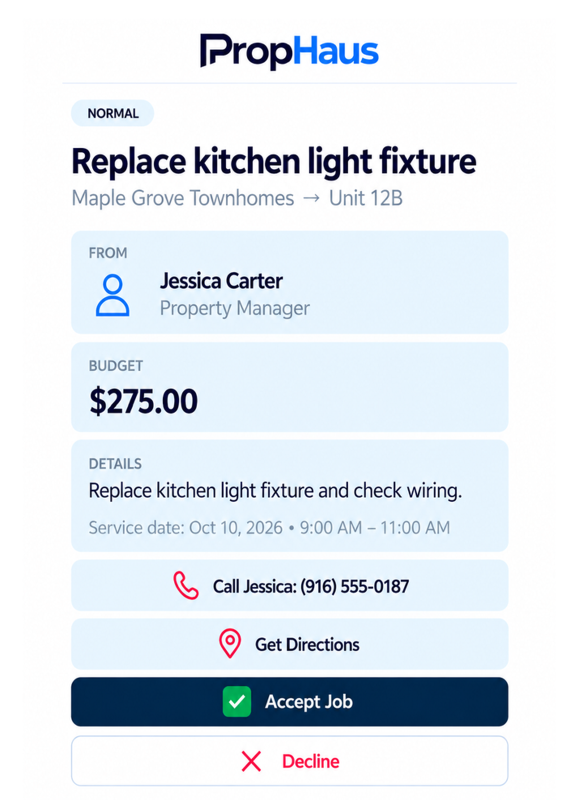PropHaus Vendor Job Mobile View